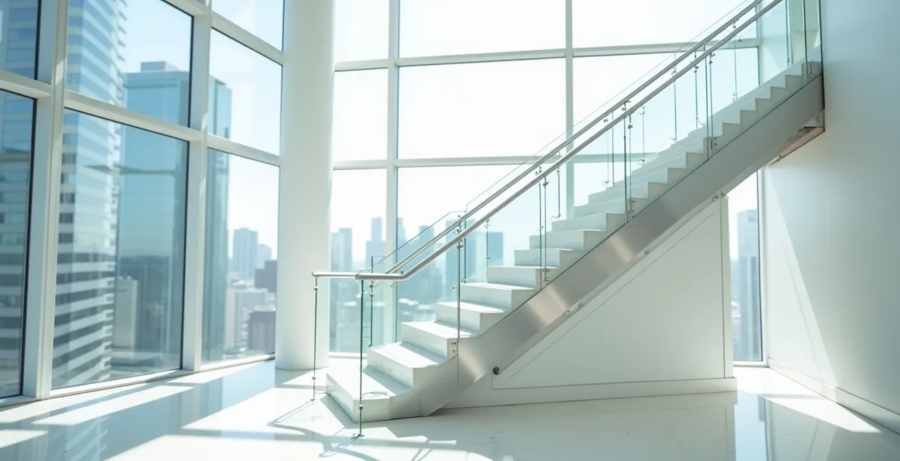 Visual representation of a bond ladder investment strategy, shown as a modern staircase ascending through multiple floors.