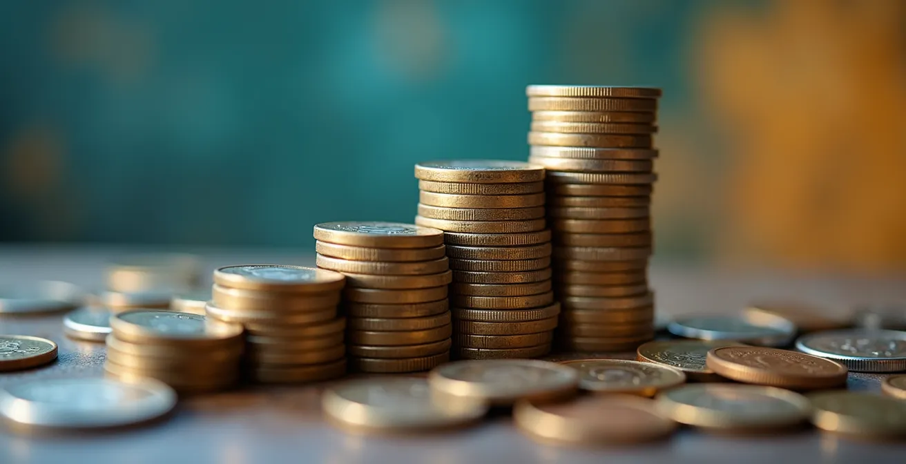 Macro photograph showing stacked coins representing bond ladder investment strategy
