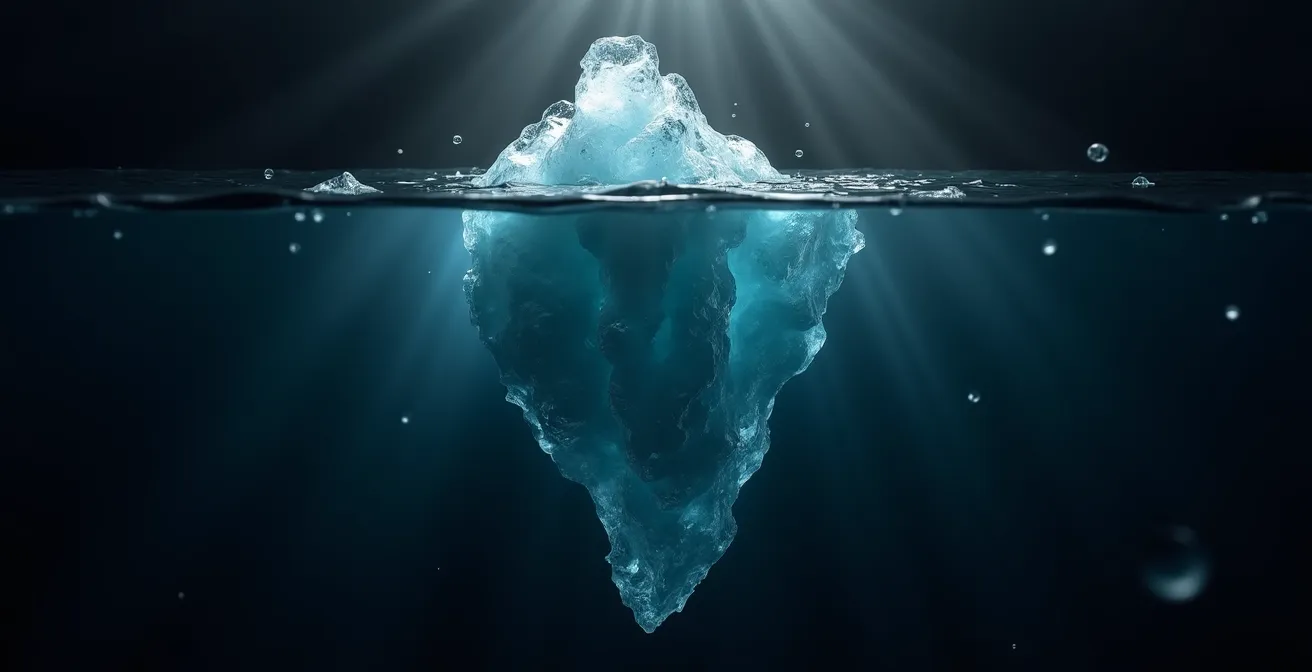 Abstract representation of hidden institutional orders beneath the visible market surface, depicted as an iceberg.