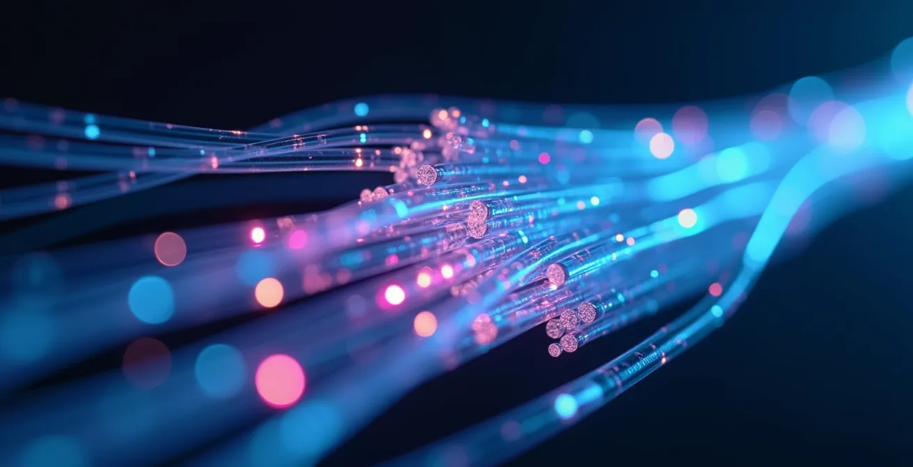 Abstract visualization of encrypted data streams flowing through secure channels