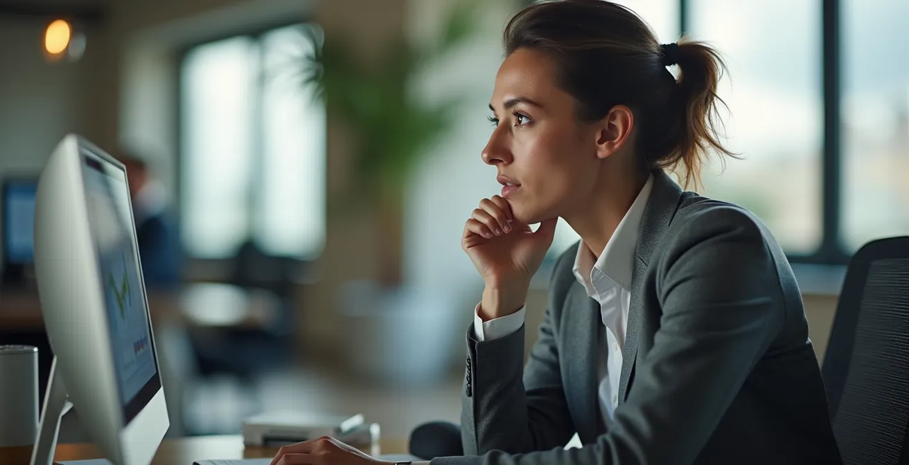 Financial analyst studying Federal Reserve dot plot projections on multiple displays