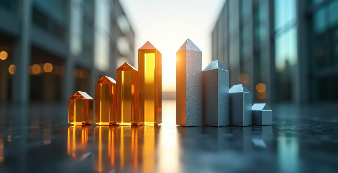 Abstract representation of economic growth versus market performance divergence