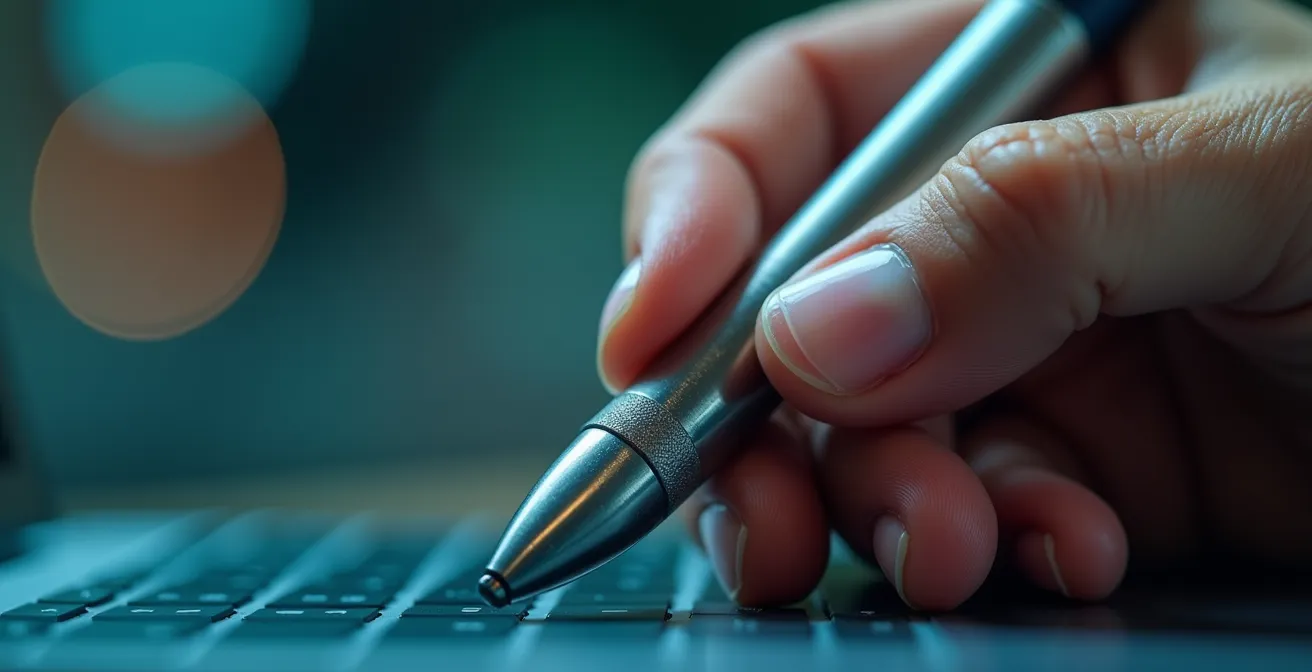 Extreme close-up of sweating hand gripping trading device showing psychological pressure