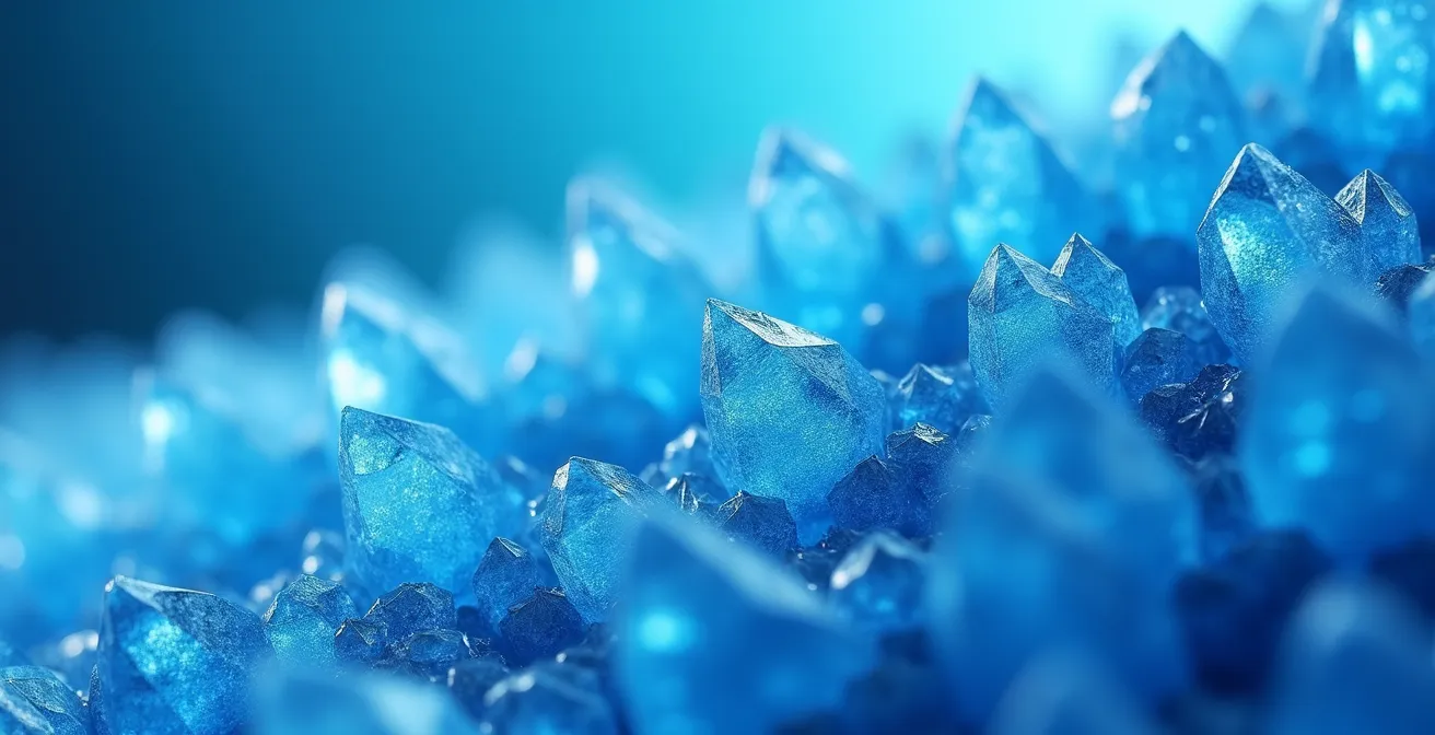 Macro shot of crystalline formations resembling a flag pattern with contracting volatility visualization